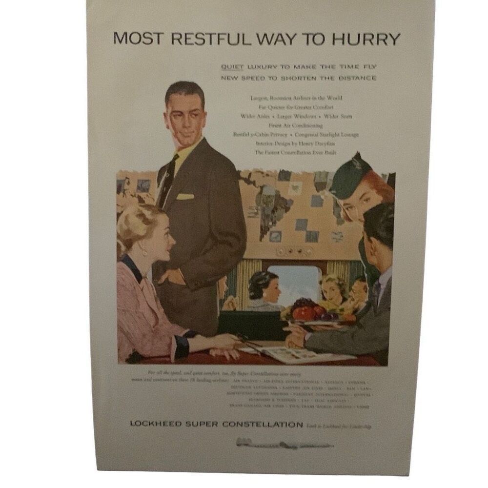 Vintave 1955 Lockheed Super Constellation Restful Ad Advertisement
